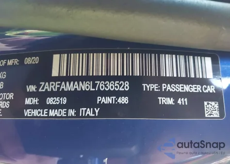 2020 Alfa Romeo Giulia Rwd from USA, damaged, VIN ZARFAMAN6L7636528